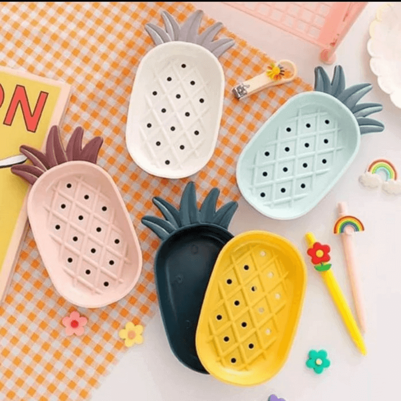Pineapple Shaped Soap Dish with Drainage and Water-Resistant Base for Bathroom Organization