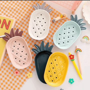 Pineapple Shaped Soap Dish with Drainage and Water-Resistant Base for Bathroom Organization