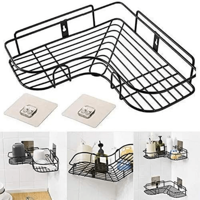 Self-Adhesive Iron Wall Corner Shelf for Bathroom and Kitchen Storage, Waterproof and Rustproof