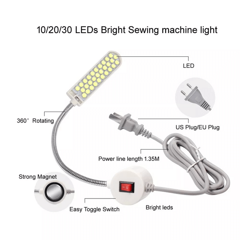 LED Sewing Machine Light with Magnetic Base and Flexible Neck, Energy Saving