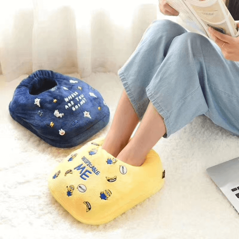 Electric Foot Warm Heating Slippers with Massaging Motor, 3 Heat Settings, Removable Lining