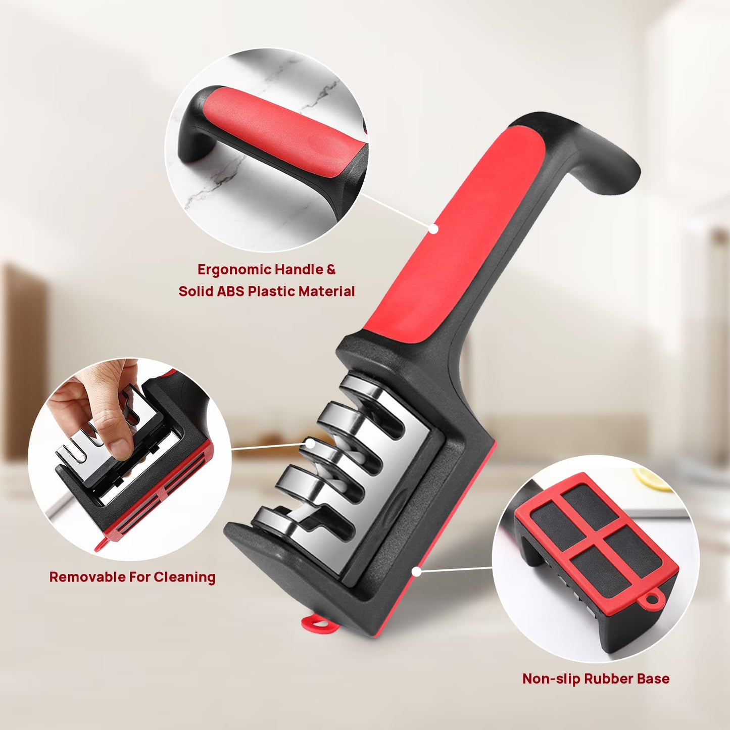 Dual Slot Knife Sharpener with Non-Slip Handle and ABS Material for Quick Sharpening
