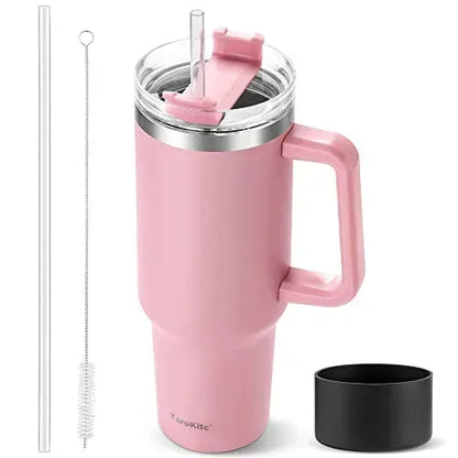 Stainless Steel Water Bottle with Handle Lid Straw Vacuum Thermos Cup Car Coffee Mug Personalized Tumbler 40oz - Arfa Mart