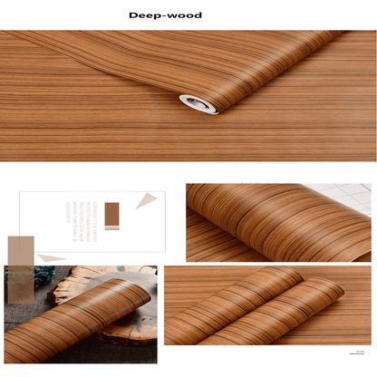 Waterproof Deep Wood Vinyl Wallpaper Roll, Self-Adhesive, Embossed PVC, Moisture-Proof