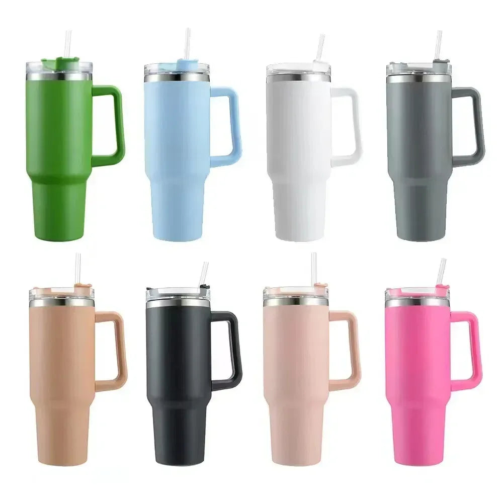Stainless Steel Water Bottle with Handle Lid Straw Vacuum Thermos Cup Car Coffee Mug Personalized Tumbler 40oz - Arfa Mart