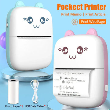 Meow Pocket Printer, Mini Bluetooth Photo Printer, Pocket Printer with Thermal Paper Roll - Arfa Mart
