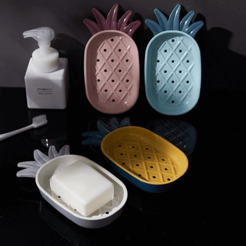 Pineapple Shaped Soap Dish with Drainage and Water-Resistant Base for Bathroom Organization