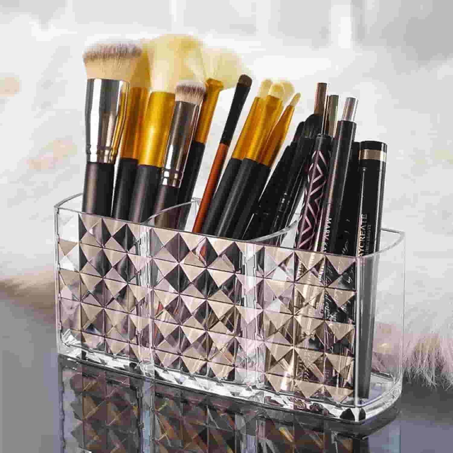 Arcylic 3 Part Cosmetic Brush Holder - Arfa Mart