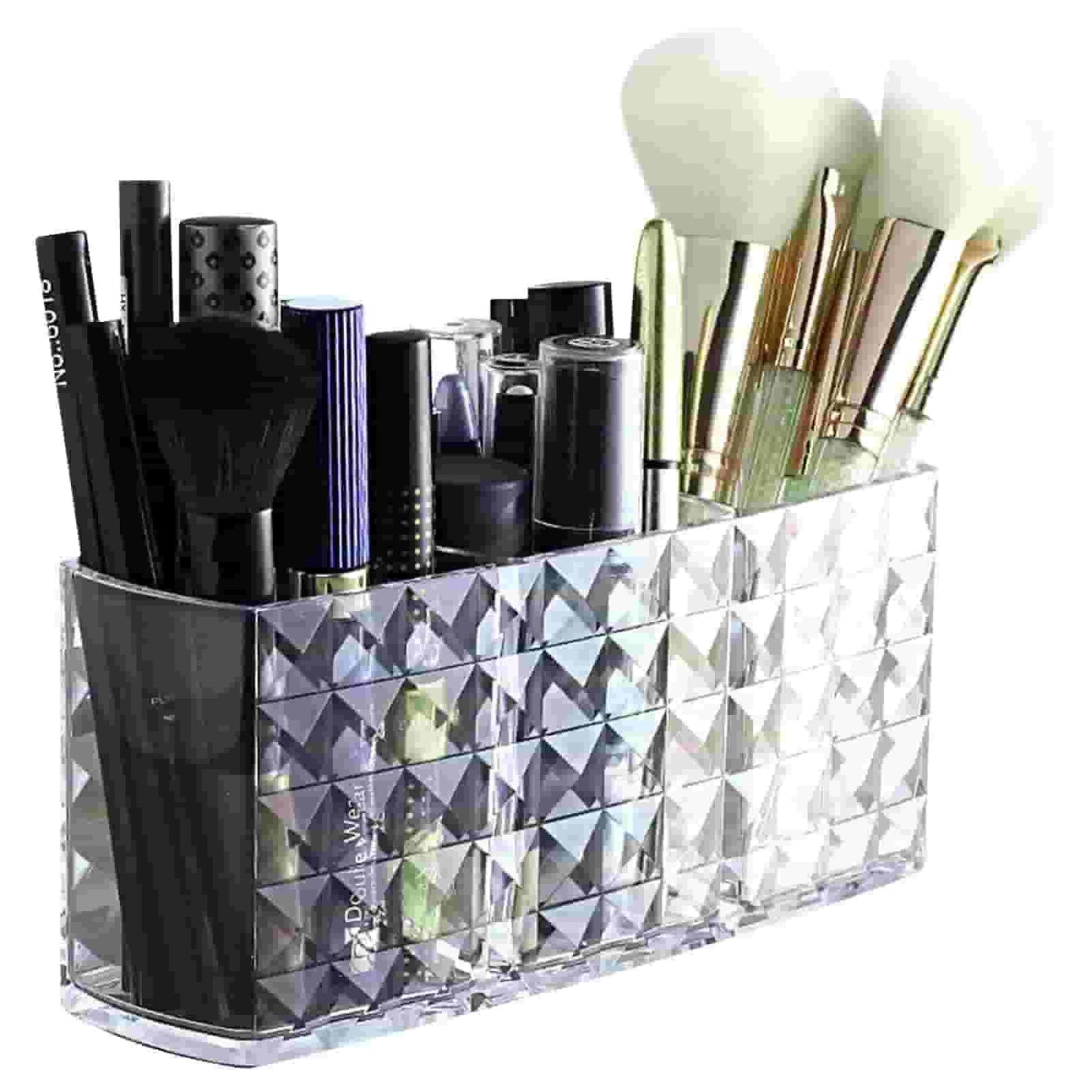 Arcylic 3 Part Cosmetic Brush Holder - Arfa Mart