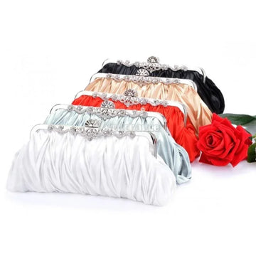 Fashionable and Vintage Ruched Satin Clutch Hand Bag with Silver Floral Clasp - Arfa Mart