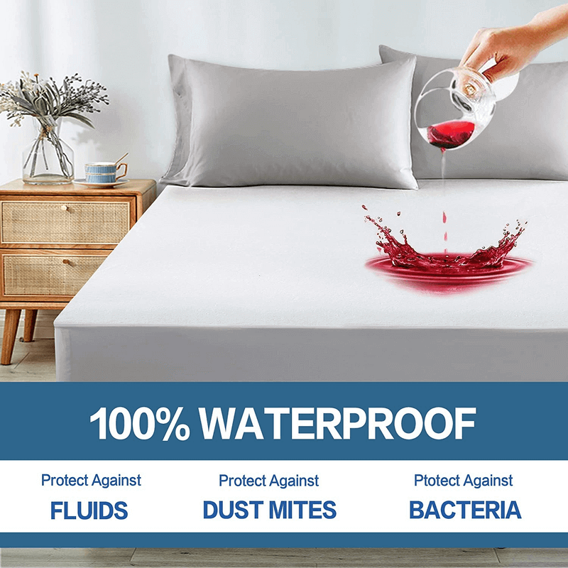 100% Waterproof Mattress Protector with Cotton Terry Top and Deep Pocket Fit up to 18
