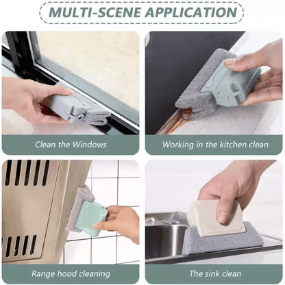 Window Corner Cleaner Brush with Scouring Cloth Head for Deep Window and Door Groove Cleaning