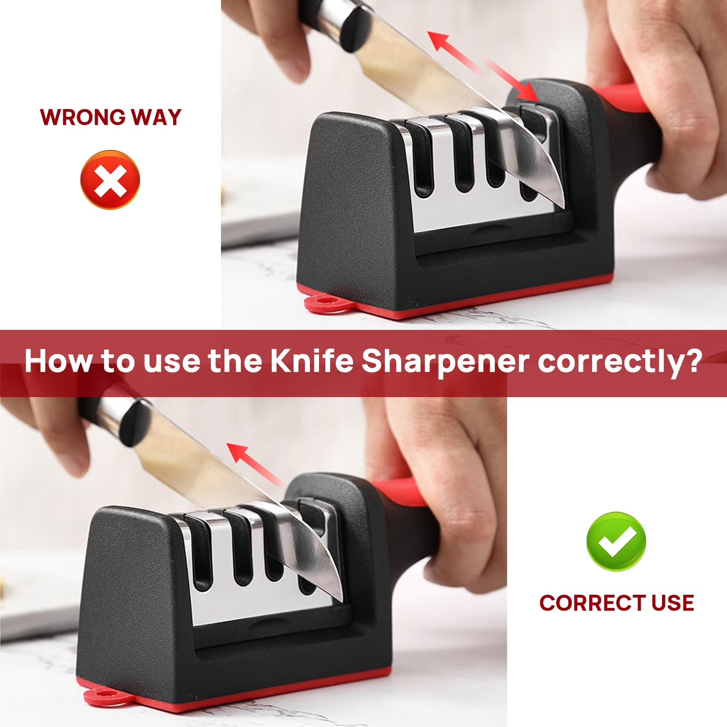 Dual Slot Knife Sharpener with Non-Slip Handle and ABS Material for Quick Sharpening
