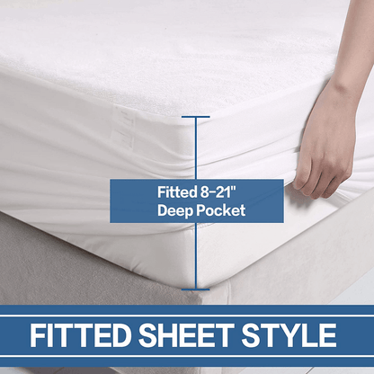 100% Waterproof Mattress Protector with Cotton Terry Top and Deep Pocket Fit up to 18