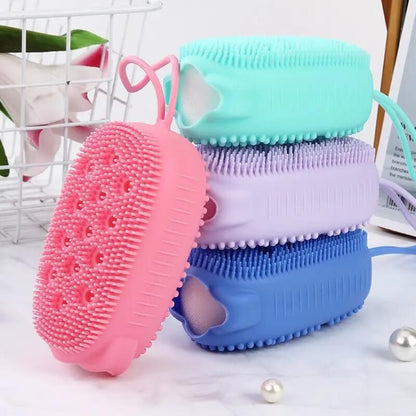 Silicone Bath Sponge with Soap Holder - Gentle Massage & Easy Storage