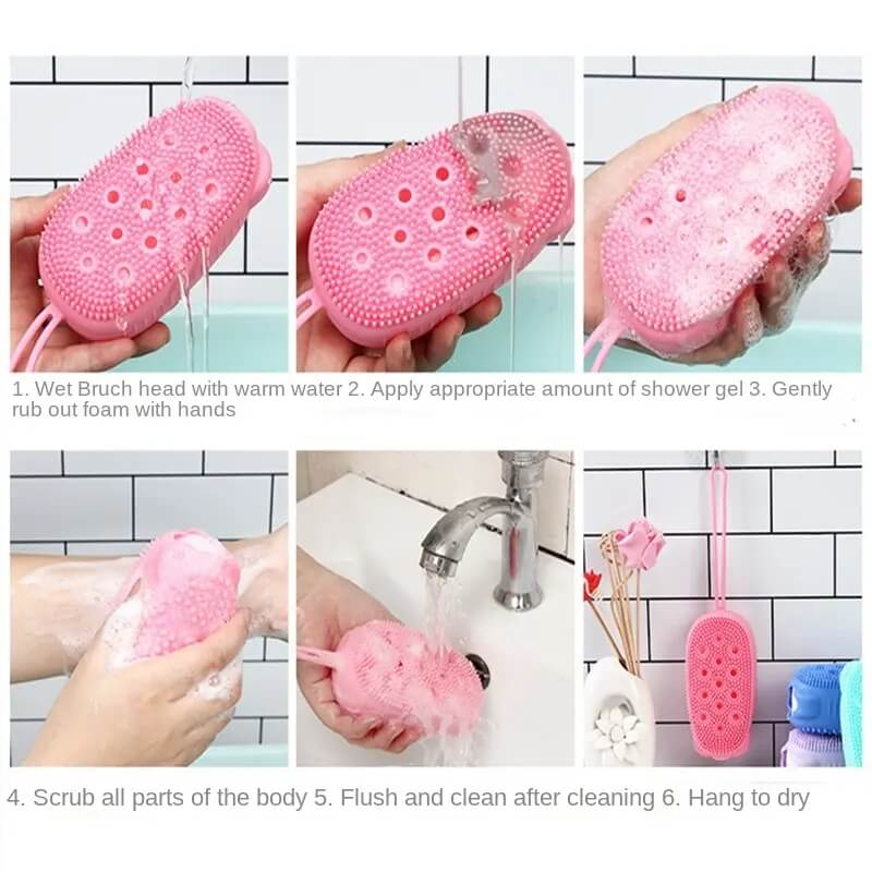 Silicone Bath Sponge with Soap Holder - Gentle Massage & Easy Storage