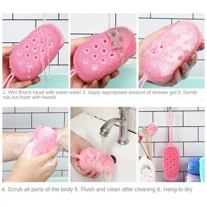 Silicone Bath Sponge with Soap Holder - Gentle Massage & Easy Storage