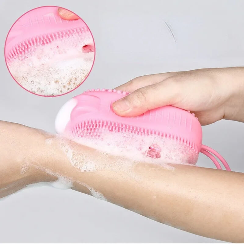 Silicone Bath Sponge with Soap Holder - Gentle Massage & Easy Storage