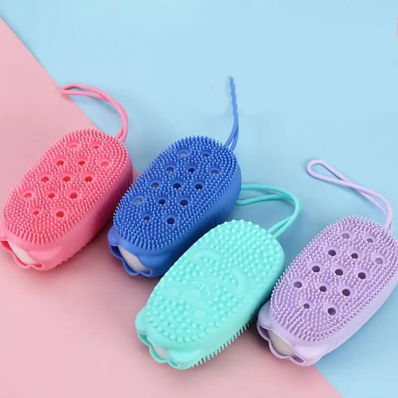 Silicone Bath Sponge with Soap Holder - Gentle Massage & Easy Storage