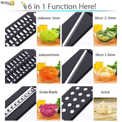 Vegetable Cutter with 6 Interchangeable Blades for Slicing, Grating, and Chopping