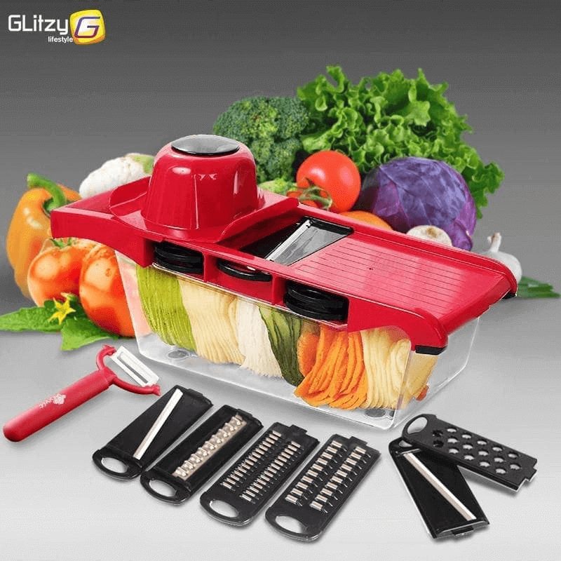 Vegetable Cutter with 6 Interchangeable Blades for Slicing, Grating, and Chopping