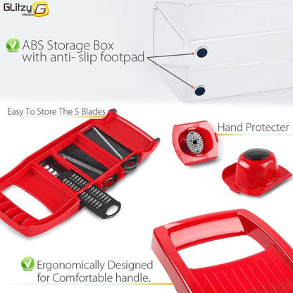 Vegetable Cutter with 6 Interchangeable Blades for Slicing, Grating, and Chopping