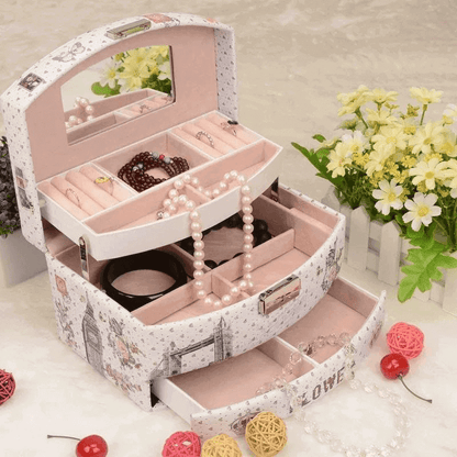 3 Layer Leather Jewelry Organizer with Mirror, Soft Lining, Detachable Design
