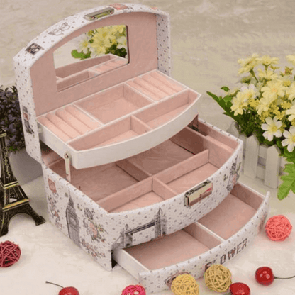 3 Layer Leather Jewelry Organizer with Mirror, Soft Lining, Detachable Design
