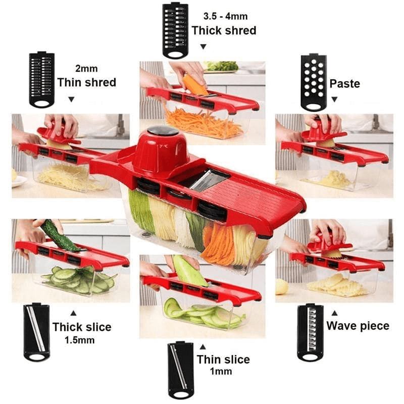 Vegetable Cutter with 6 Interchangeable Blades for Slicing, Grating, and Chopping