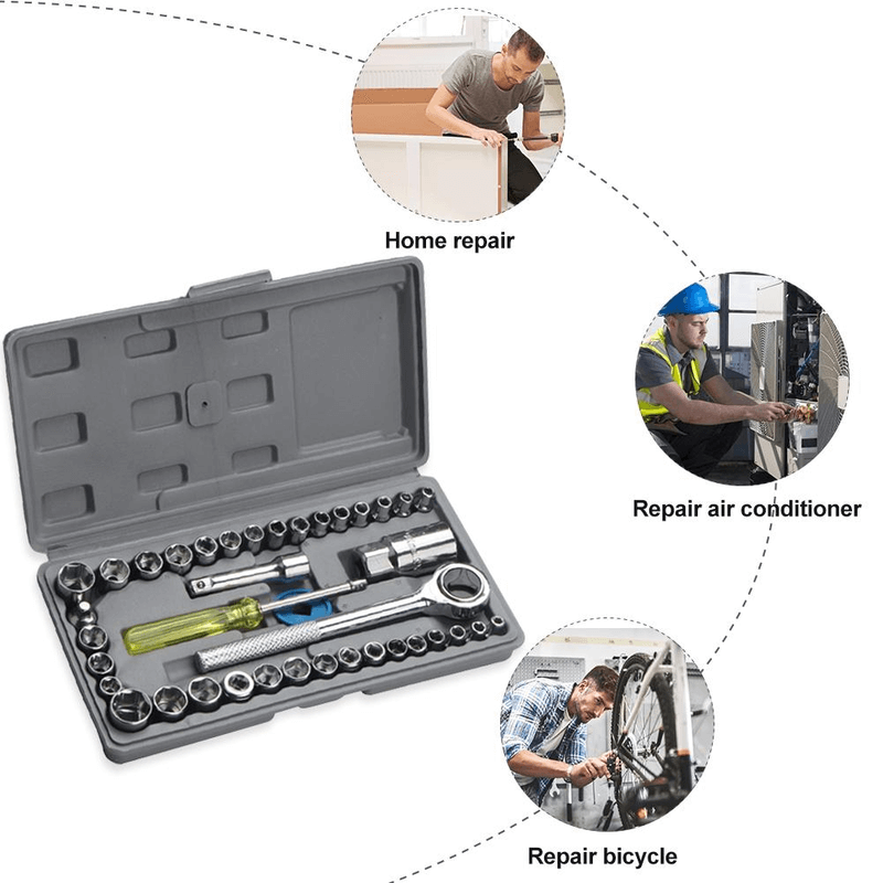 40-Piece Wrench Set Tool Box Kit - Durable Chromium Vanadium Steel
