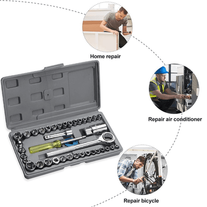40-Piece Wrench Set Tool Box Kit - Durable Chromium Vanadium Steel