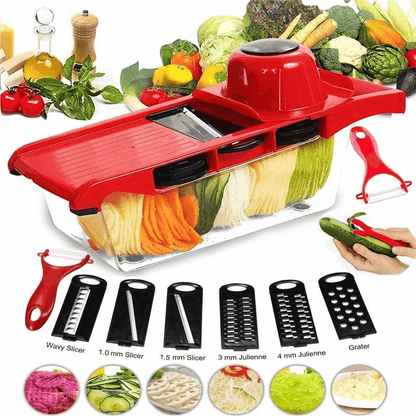 Vegetable Cutter with 6 Interchangeable Blades for Slicing, Grating, and Chopping