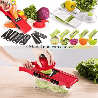 Vegetable Cutter with 6 Interchangeable Blades for Slicing, Grating, and Chopping