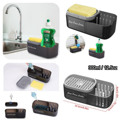 Soap Dispenser and Caddy with 3 Sponges, BPA-Free, Corrosion-Resistant Material