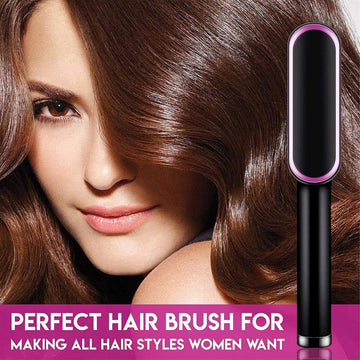 2 In 1 Ionic Straightening Brush With 3 Heat Levels Fast Ceramic Heating Anti-Scald Comb - Arfa Mart