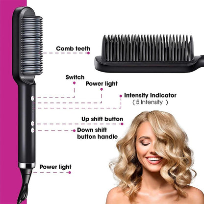 2 In 1 Ionic Straightening Brush With 3 Heat Levels Fast Ceramic Heating Anti-Scald Comb