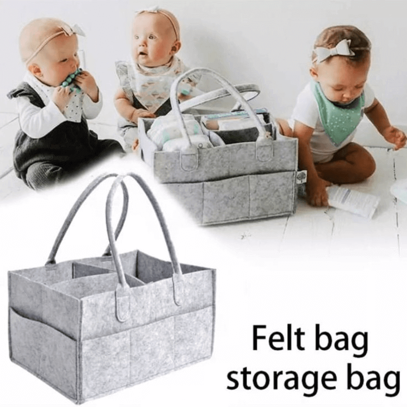 Baby Diaper Caddy Organizer - Felt Bag with Multiple Compartments, Grey