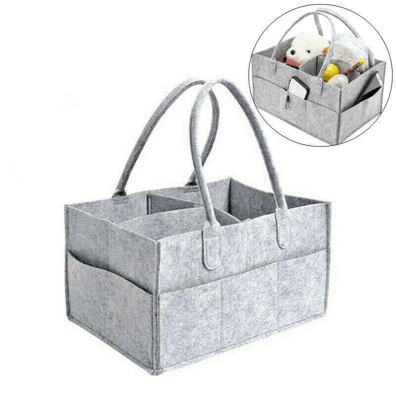 Baby Diaper Caddy Organizer - Felt Bag with Multiple Compartments, Grey