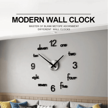 DIY 3D Modern Acrylic Wall Clock Large with English Letters and Numbers, Battery Operated
