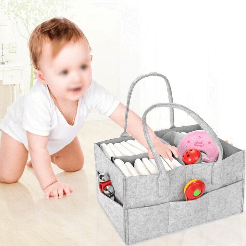 Baby Diaper Caddy Organizer - Felt Bag with Multiple Compartments, Grey