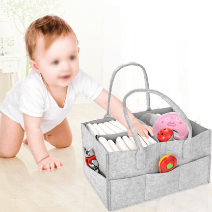 Baby Diaper Caddy Organizer - Felt Bag with Multiple Compartments, Grey
