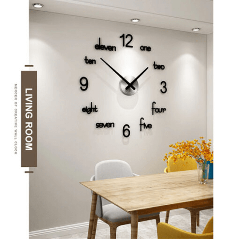 DIY 3D Modern Acrylic Wall Clock Large with English Letters and Numbers, Battery Operated