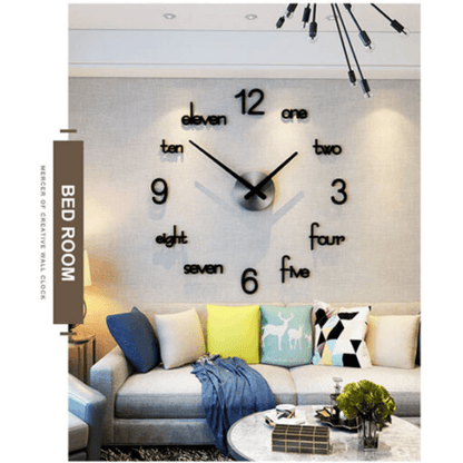 DIY 3D Modern Acrylic Wall Clock Large with English Letters and Numbers, Battery Operated