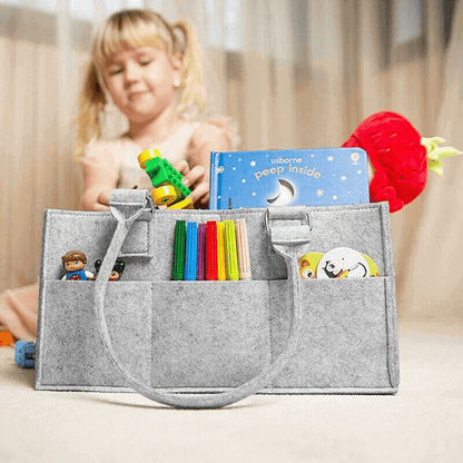 Baby Diaper Caddy Organizer - Felt Bag with Multiple Compartments, Grey