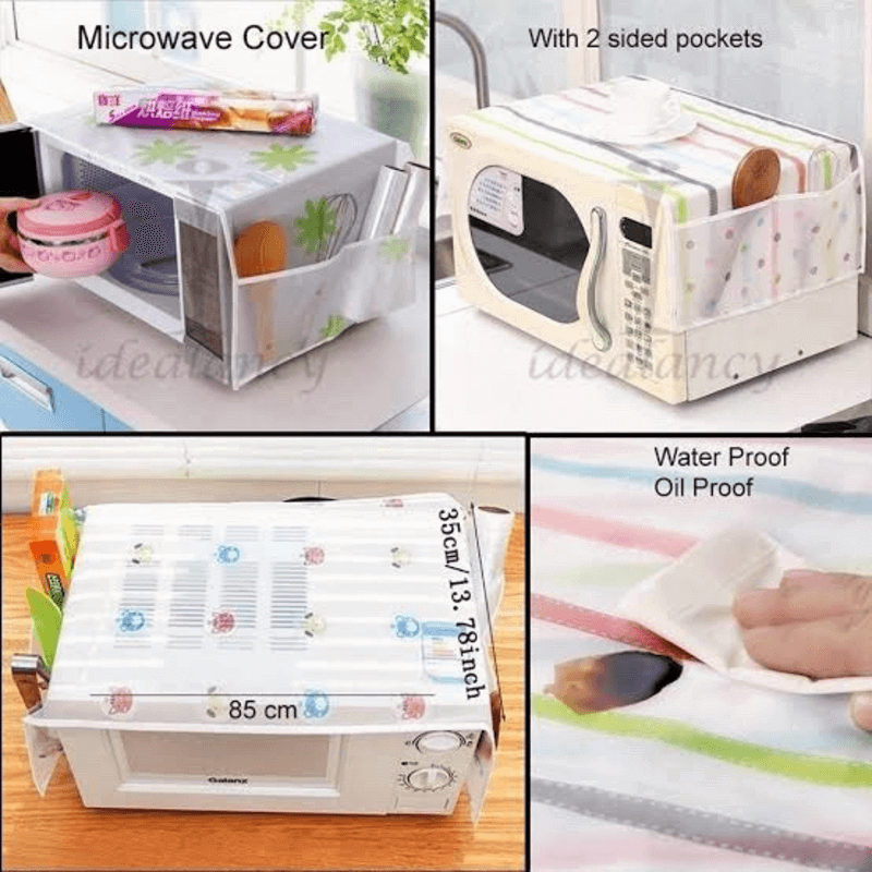 Waterproof Microwave Oven Cover with Pockets for Kitchen Storage