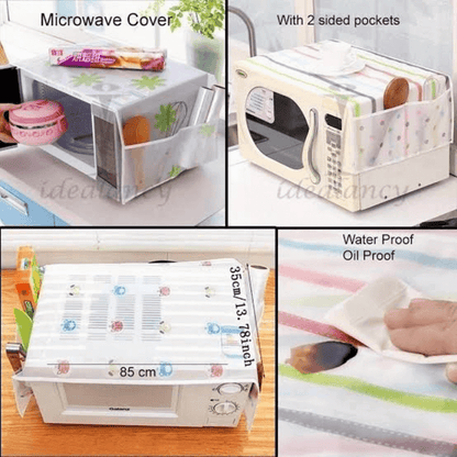 Waterproof Microwave Oven Cover with Pockets for Kitchen Storage