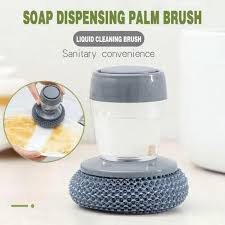 Kitchen Soap Dispensing Palm Brush with Scrubber and Soap Dispenser for Easy Cleaning