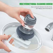 Kitchen Soap Dispensing Palm Brush with Scrubber and Soap Dispenser for Easy Cleaning