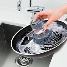 Kitchen Soap Dispensing Palm Brush with Scrubber and Soap Dispenser for Easy Cleaning