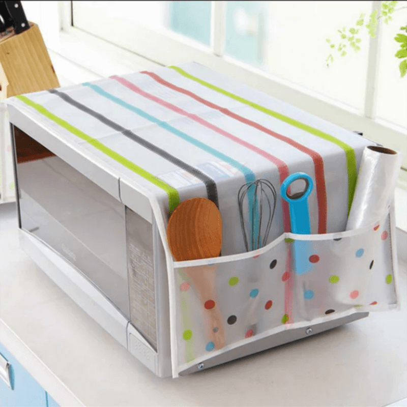 Waterproof Microwave Oven Cover with Pockets for Kitchen Storage